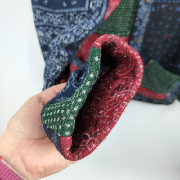 Levi's Hillen Cardigan Sweater Fleece Patchwork Handkerchief Button Up Men's XL - Picture 7 of 11